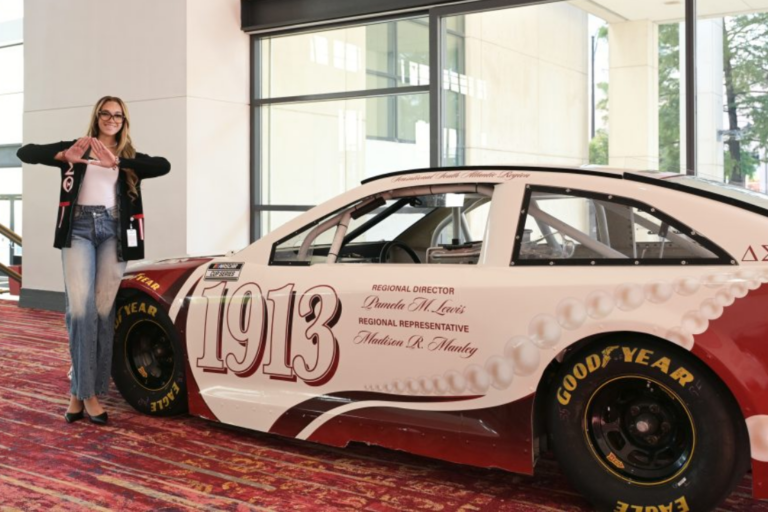 Delta Sigma Theta NASCAR show car displayed at the sorority’s South Atlantic Regional Conference in Charlotte. Credit: Watch the Yard