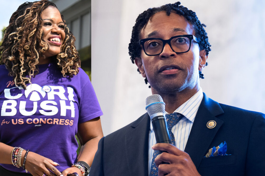Former U.S. Rep. Cori Bush, left, and U.S. Rep. Wesley Bell faced off again in Missouri’s 1st Congressional District, where Bell defeated Bush for the second consecutive Democratic primary.
