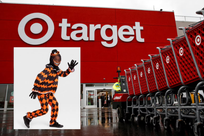 Target storefront and the children’s clown costume the retailer pulled after critics said the design evoked blackface, minstrel shows and Jim Crow-era stereotypes.