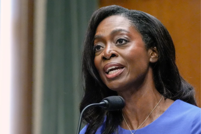 Erica Schwartz testifies during a Senate Health Education Labor and Pensions committee confirmation hearing to be the director of the Centers for Disease Control and Prevention on Capitol Hill, Wednesday, July 15, 2026, in Washington. (AP Photo/Mariam Zuhaib)