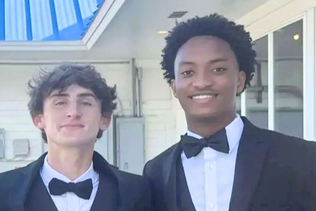 Nolan Wells, right, pictured with his friend Warren Hudson. Hudson is among the friends who have faced intense online scrutiny following Wells’ death.