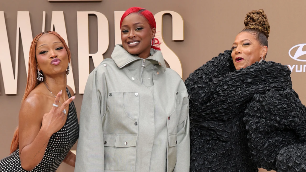 Keke Palmer posed for a fun photo with Tierra Whack and Queen Latifah while arriving at the 2026 BET Awards